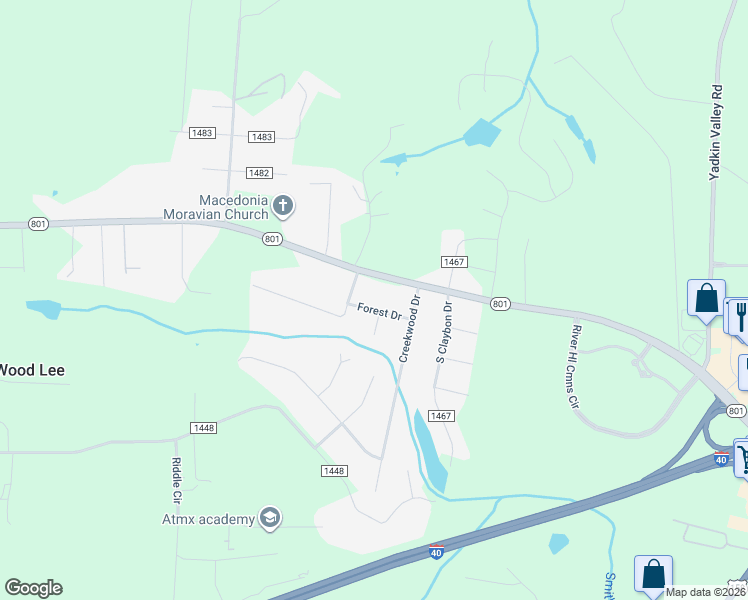 map of restaurants, bars, coffee shops, grocery stores, and more near 123 Forest Drive in Advance