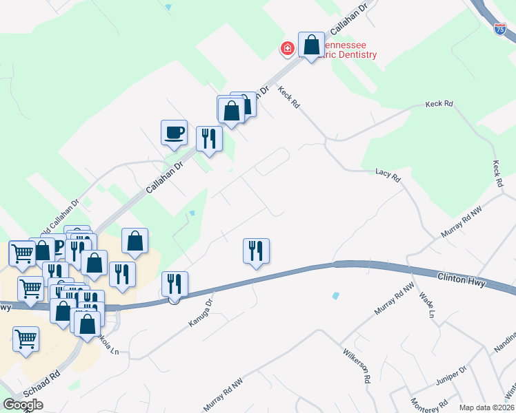 map of restaurants, bars, coffee shops, grocery stores, and more near 1603 Cherrybrook Drive in Knoxville