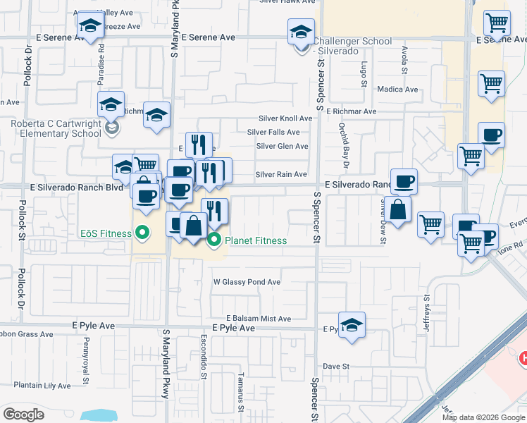 map of restaurants, bars, coffee shops, grocery stores, and more near 9764 Sunlight Canyon Court in Las Vegas