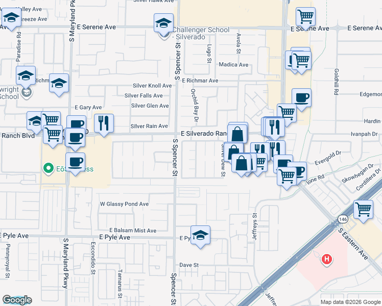 map of restaurants, bars, coffee shops, grocery stores, and more near 1885 Silver Bough Court in Las Vegas