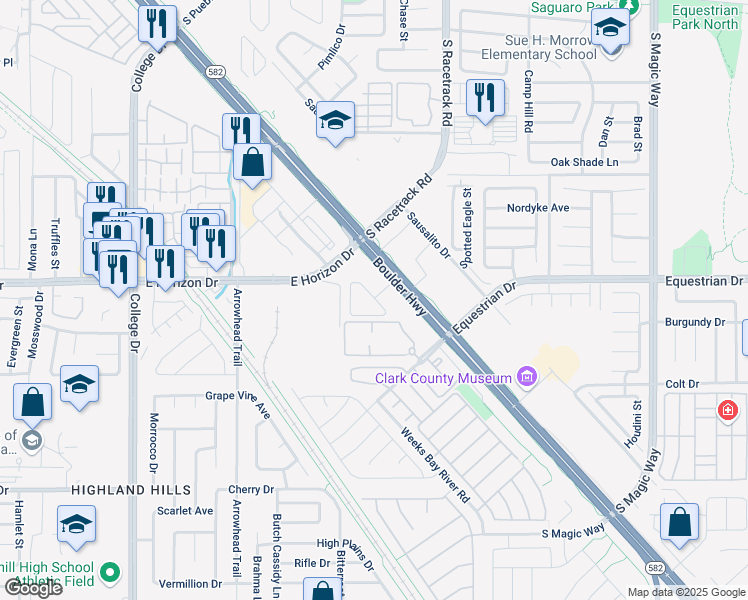 map of restaurants, bars, coffee shops, grocery stores, and more near 1601 South Boulder Highway in Henderson