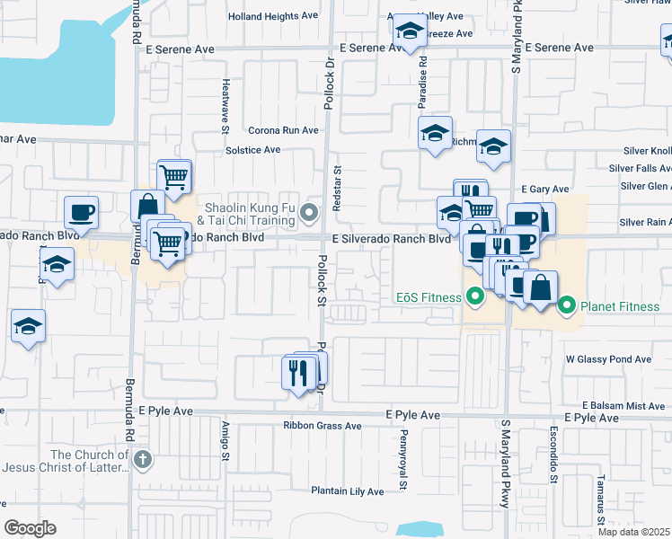 map of restaurants, bars, coffee shops, grocery stores, and more near Pollock Drive in Las Vegas
