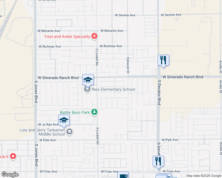 map of restaurants, bars, coffee shops, grocery stores, and more near 5397 Ledgewood Creek Avenue in Las Vegas