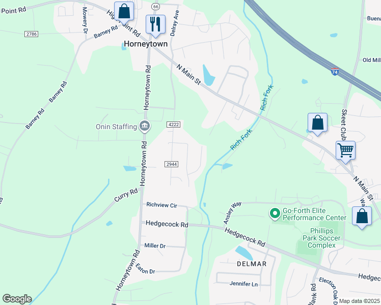 map of restaurants, bars, coffee shops, grocery stores, and more near 6740 Maize Drive in High Point