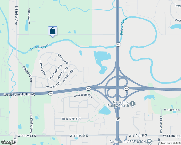 map of restaurants, bars, coffee shops, grocery stores, and more near 10427 South James Street in Jenks