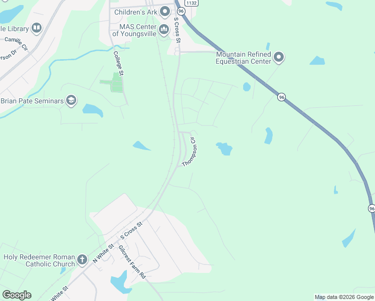 map of restaurants, bars, coffee shops, grocery stores, and more near 34 Thompson Circle in Youngsville