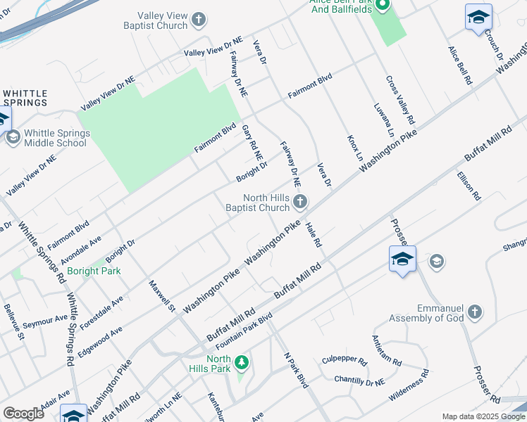 map of restaurants, bars, coffee shops, grocery stores, and more near 2919 Glendale Road in Knoxville