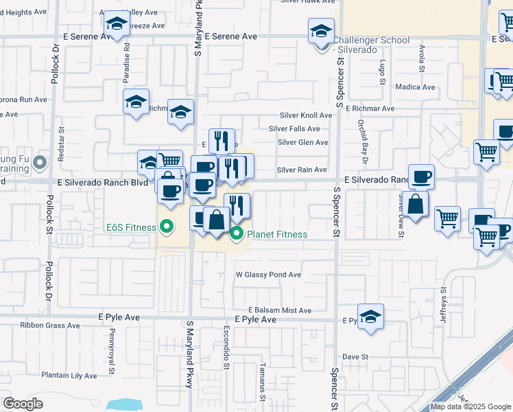 map of restaurants, bars, coffee shops, grocery stores, and more near 9760 Ramhorn Canyon Street in Las Vegas