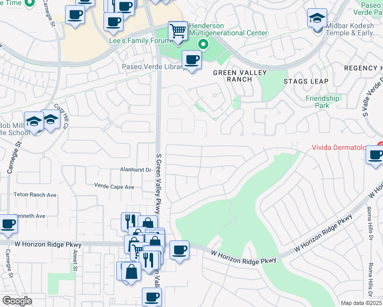 map of restaurants, bars, coffee shops, grocery stores, and more near 2170 Chapman Ranch Drive in Henderson