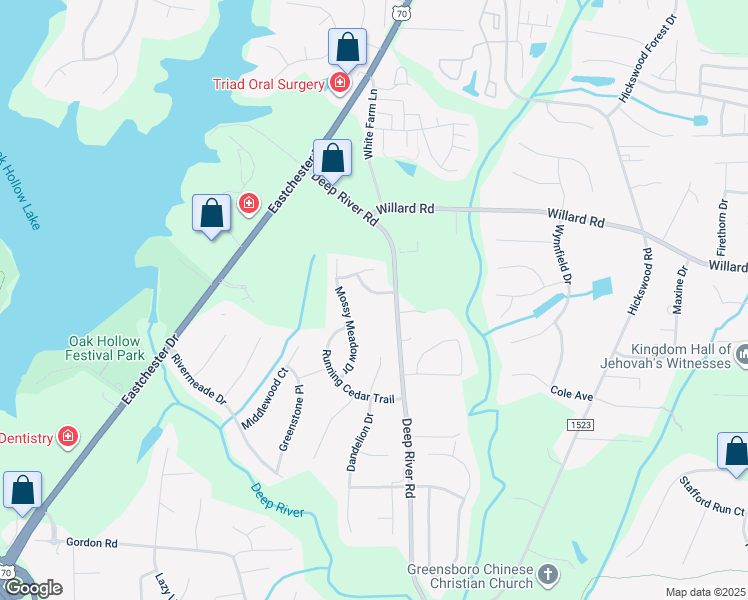 map of restaurants, bars, coffee shops, grocery stores, and more near 3638 Sunset Hollow Drive in High Point