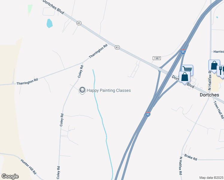 map of restaurants, bars, coffee shops, grocery stores, and more near Dortches Boulevard in WESLEYAN COL
