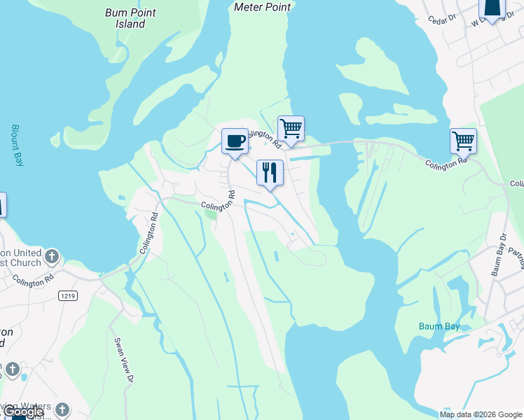 map of restaurants, bars, coffee shops, grocery stores, and more near 101 Marshy Ridge Road in Kill Devil Hills