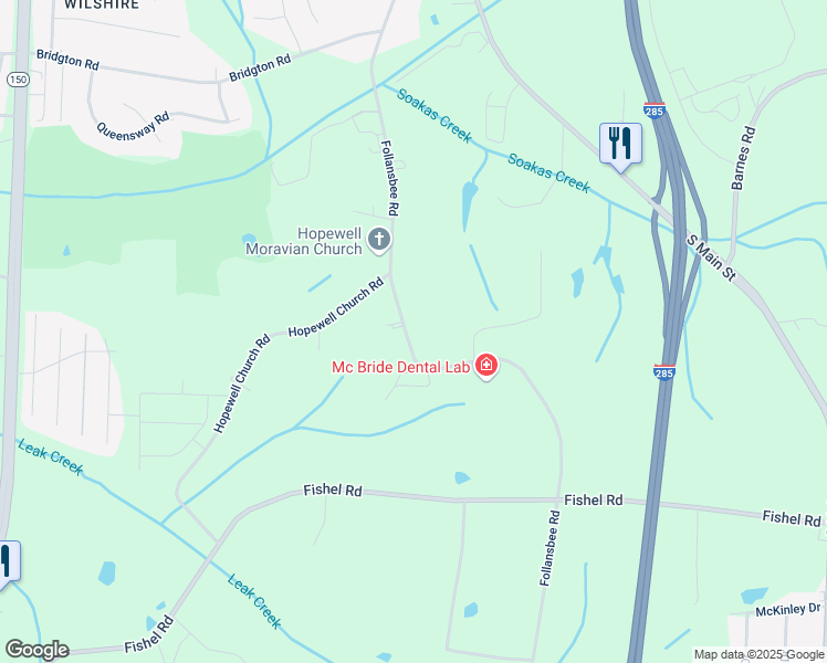map of restaurants, bars, coffee shops, grocery stores, and more near 4845 Follansbee Road in Winston-Salem
