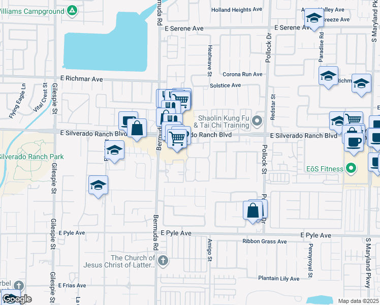 map of restaurants, bars, coffee shops, grocery stores, and more near 555 East Silverado Ranch Boulevard in Las Vegas