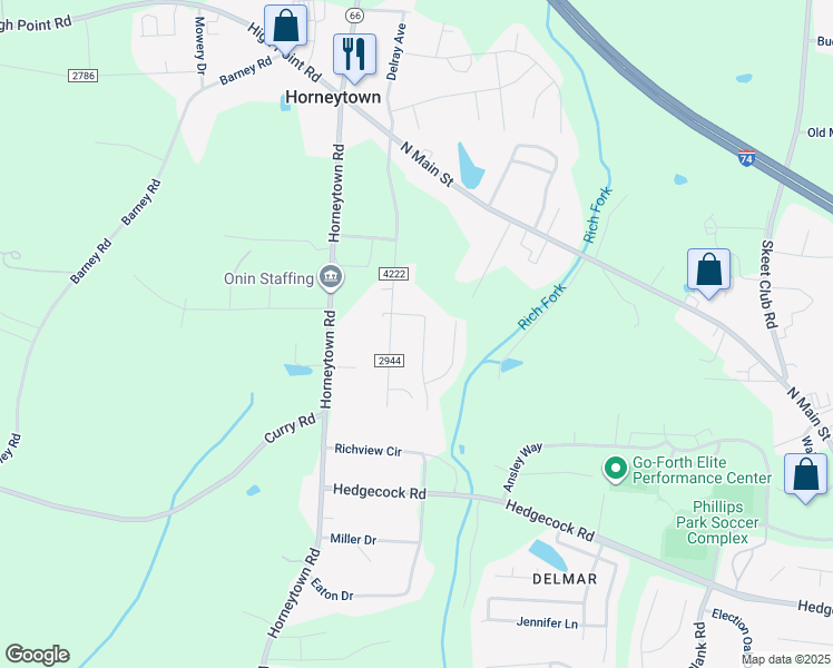 map of restaurants, bars, coffee shops, grocery stores, and more near 6739 Maize Drive in High Point