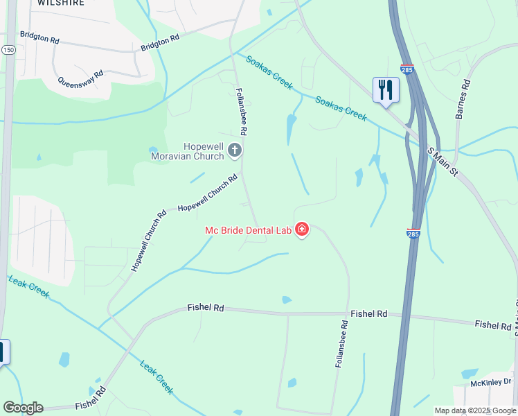 map of restaurants, bars, coffee shops, grocery stores, and more near 4845 Follansbee Road in Winston-Salem