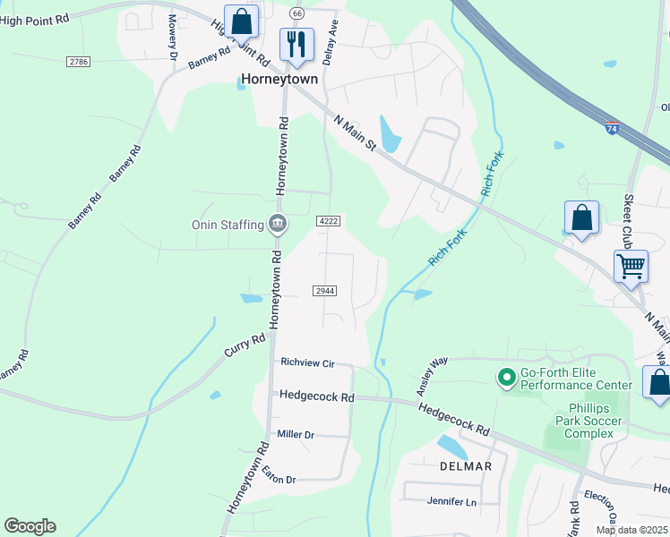 map of restaurants, bars, coffee shops, grocery stores, and more near 303 Cedarwood Trail in High Point