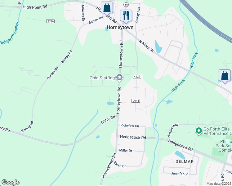 map of restaurants, bars, coffee shops, grocery stores, and more near 204 Horneytown Road in High Point