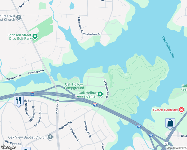 map of restaurants, bars, coffee shops, grocery stores, and more near 1209 Brookdale Avenue in High Point