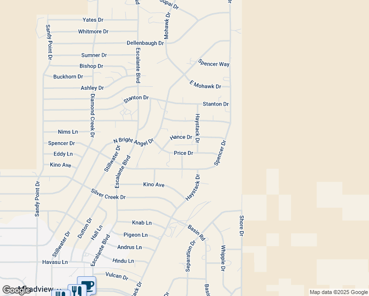map of restaurants, bars, coffee shops, grocery stores, and more near 1005 Price Drive in Meadview