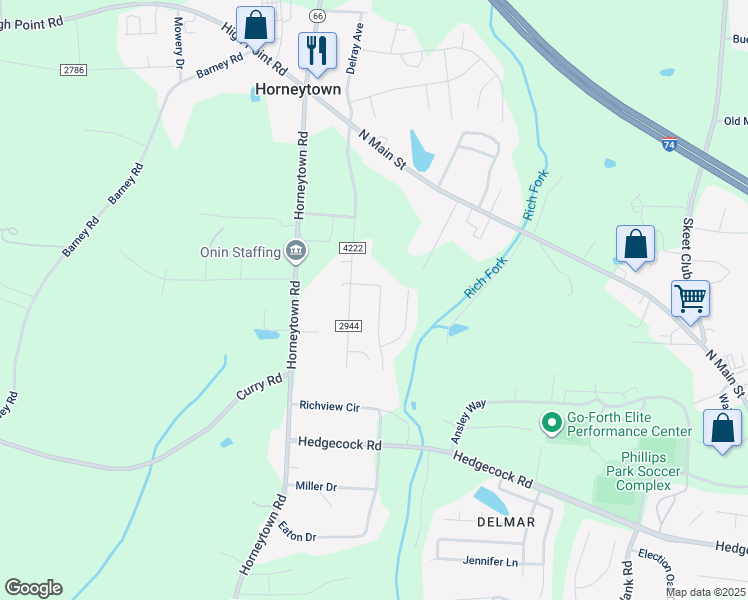 map of restaurants, bars, coffee shops, grocery stores, and more near 6739 Maize Drive in High Point