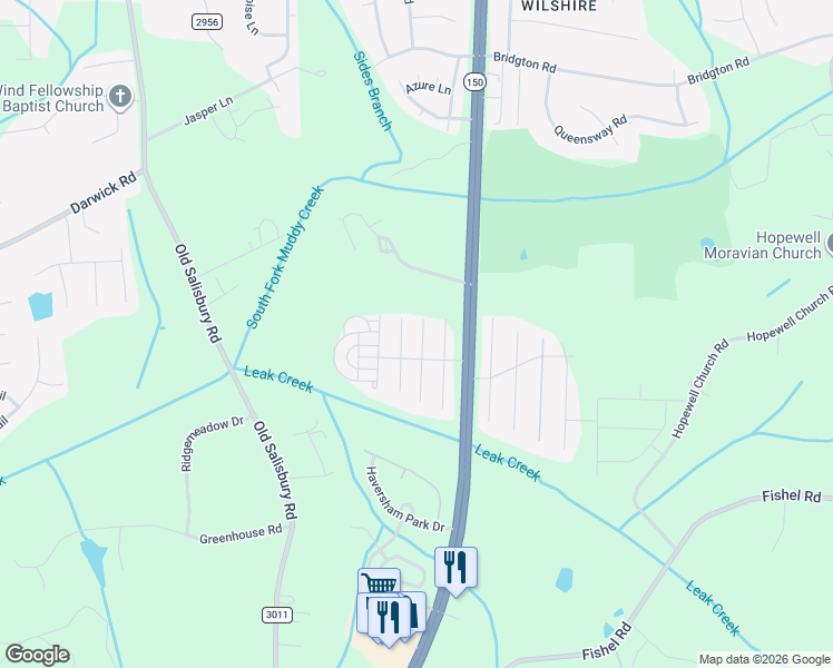 map of restaurants, bars, coffee shops, grocery stores, and more near 3954 Village Park Court in Winston-Salem