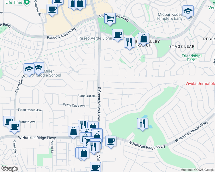 map of restaurants, bars, coffee shops, grocery stores, and more near 2184 Chapman Ranch Drive in Henderson