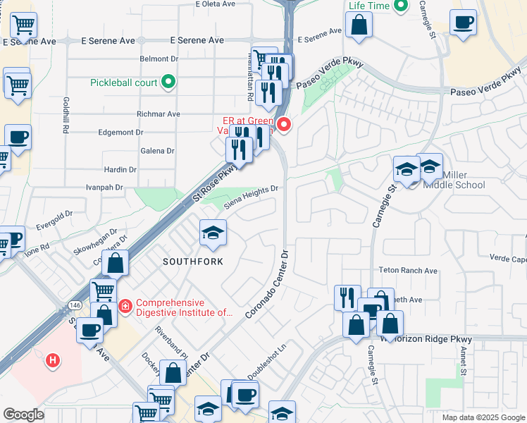 map of restaurants, bars, coffee shops, grocery stores, and more near 690 Vineland Avenue in Henderson