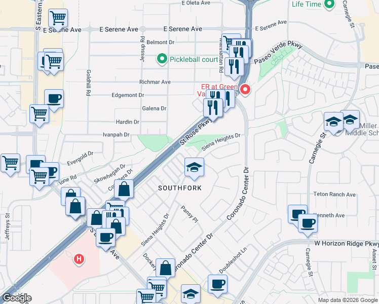 map of restaurants, bars, coffee shops, grocery stores, and more near 508 Star Chase Place in Henderson
