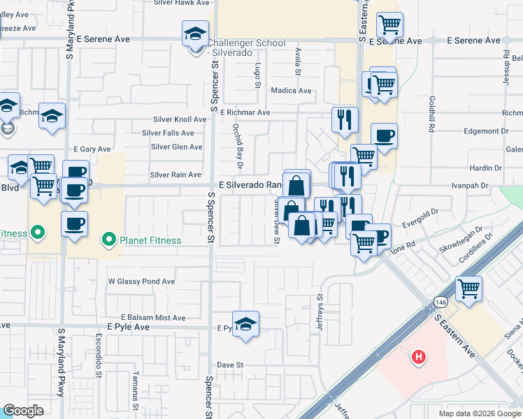 map of restaurants, bars, coffee shops, grocery stores, and more near 9774 Silver Harvest Court in Las Vegas