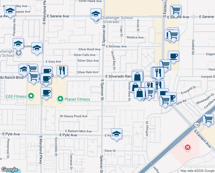 map of restaurants, bars, coffee shops, grocery stores, and more near 1885 Silver Bough Court in Las Vegas