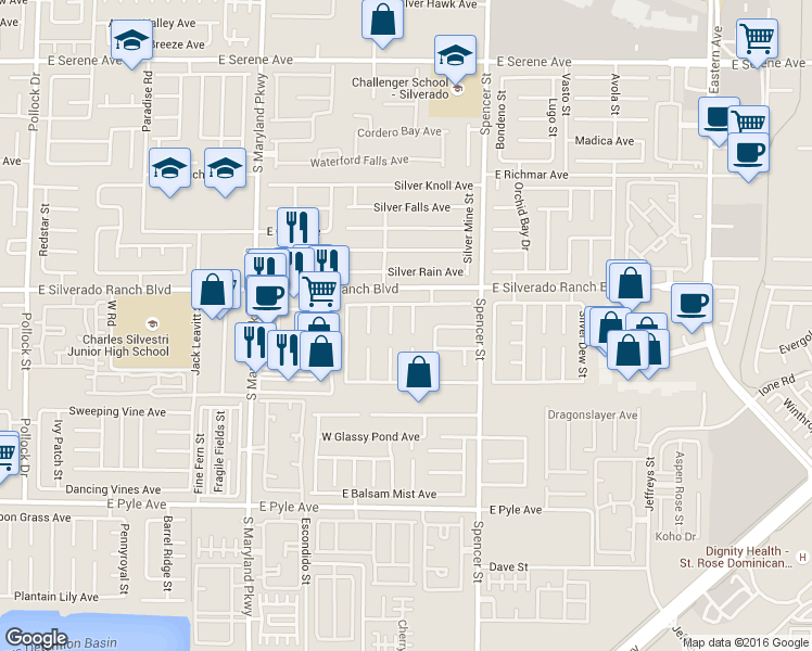 map of restaurants, bars, coffee shops, grocery stores, and more near 9764 Sunlight Canyon Court in Las Vegas