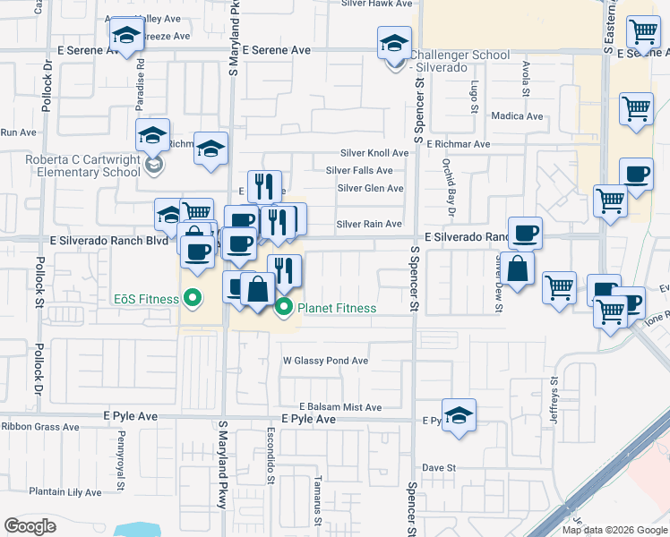 map of restaurants, bars, coffee shops, grocery stores, and more near 9764 Sunlight Canyon Court in Las Vegas
