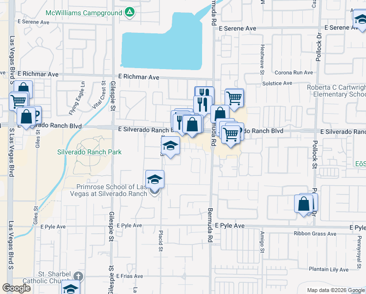 map of restaurants, bars, coffee shops, grocery stores, and more near 9779 Iron Ore Street in Las Vegas