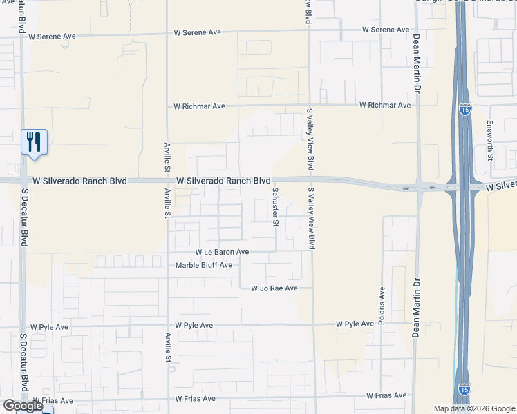 map of restaurants, bars, coffee shops, grocery stores, and more near 9780 Schuster Street in Las Vegas