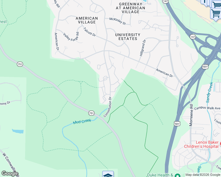 map of restaurants, bars, coffee shops, grocery stores, and more near 201 White Pine Drive in Durham