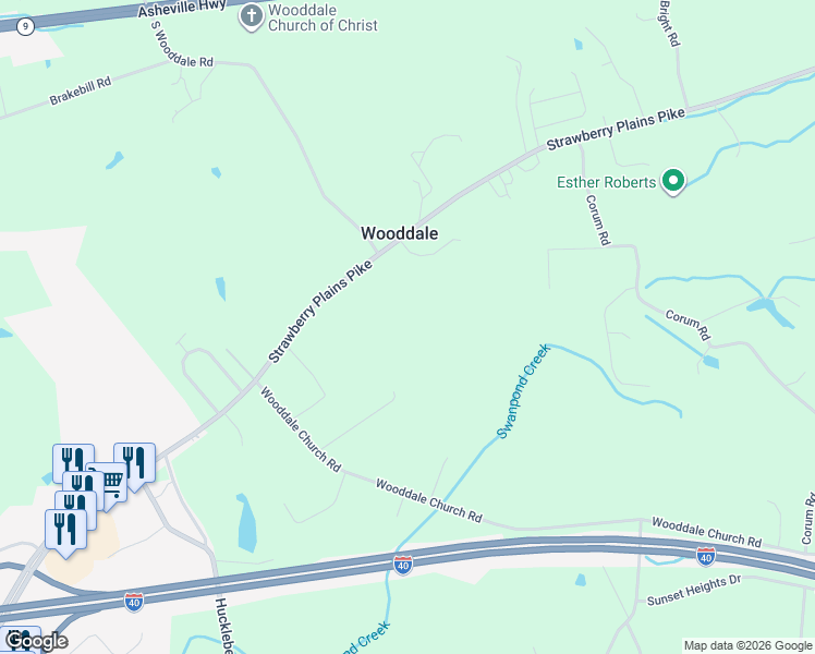 map of restaurants, bars, coffee shops, grocery stores, and more near 7750 Strawberry Plains Pike in Knoxville