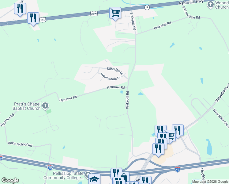 map of restaurants, bars, coffee shops, grocery stores, and more near 7503 Hammer Road in Knoxville