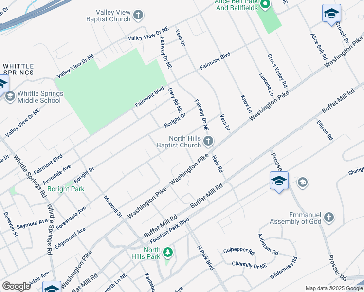 map of restaurants, bars, coffee shops, grocery stores, and more near 2919 Glendale Road in Knoxville
