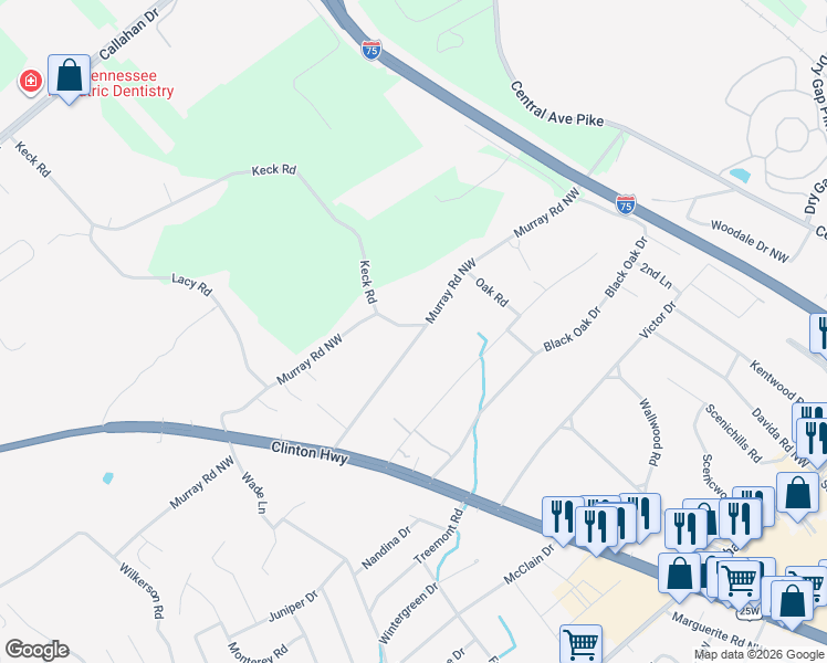 map of restaurants, bars, coffee shops, grocery stores, and more near 609 Metler Drive in Knoxville