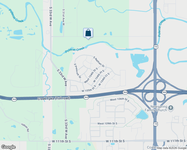 map of restaurants, bars, coffee shops, grocery stores, and more near 4014 West 104th Street South in Jenks