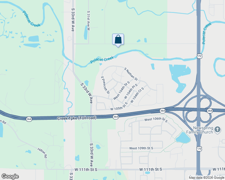 map of restaurants, bars, coffee shops, grocery stores, and more near 10326 South Olmsted Place in Sapulpa