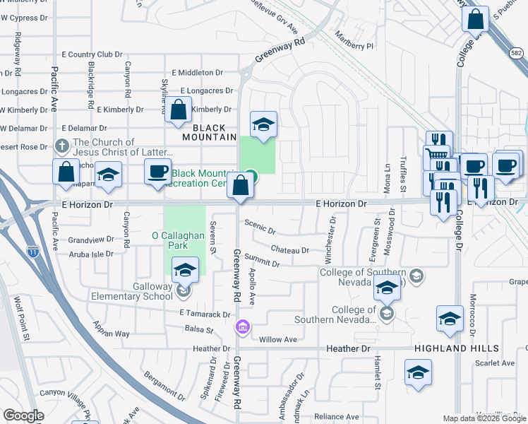 map of restaurants, bars, coffee shops, grocery stores, and more near 603 Jade Circle in Henderson