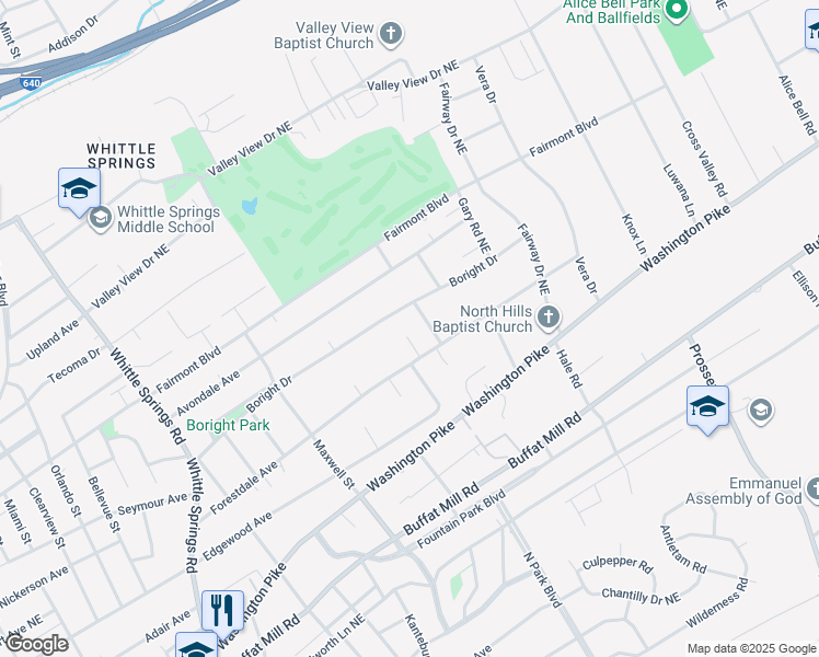 map of restaurants, bars, coffee shops, grocery stores, and more near 102 View Road in Knoxville