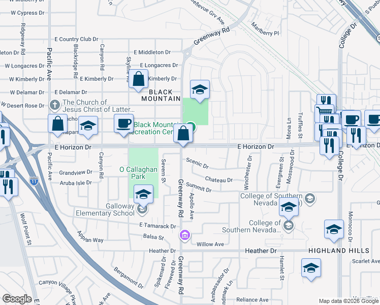 map of restaurants, bars, coffee shops, grocery stores, and more near 604 Jade Circle in Henderson