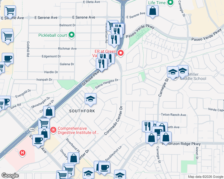 map of restaurants, bars, coffee shops, grocery stores, and more near 690 Vineland Avenue in Henderson