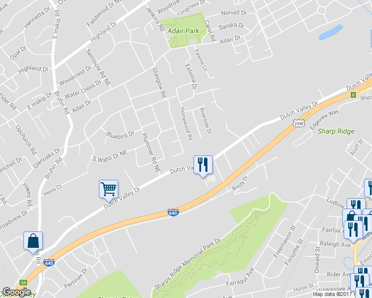 map of restaurants, bars, coffee shops, grocery stores, and more near 4200 Glasgow Road in Knoxville
