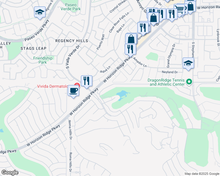 map of restaurants, bars, coffee shops, grocery stores, and more near 1497 Foothills Village Drive in Henderson