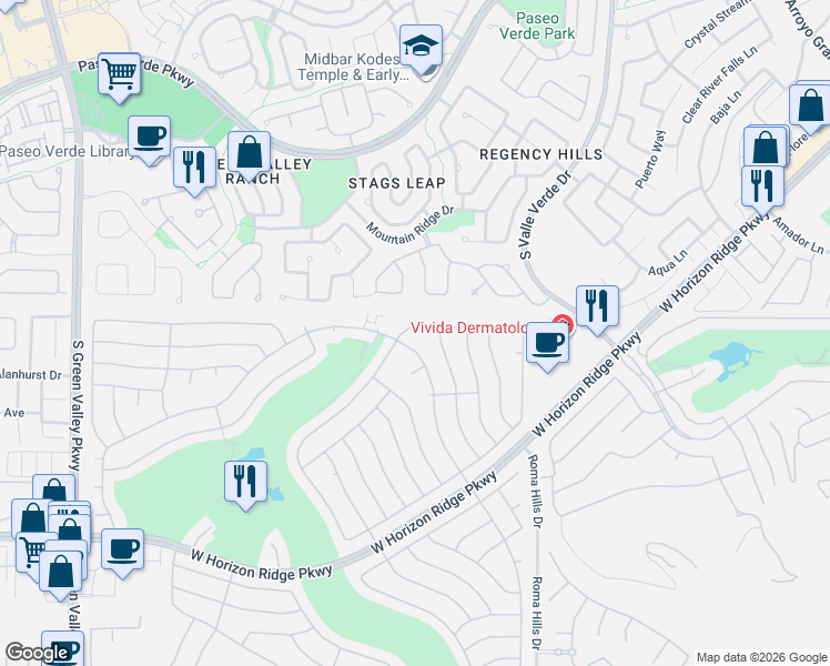 map of restaurants, bars, coffee shops, grocery stores, and more near 2033 Poppywood Avenue in Henderson