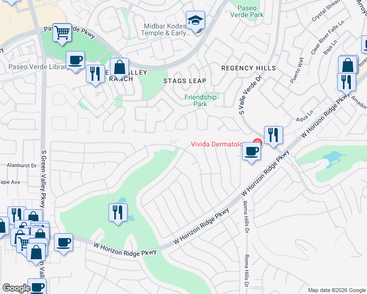 map of restaurants, bars, coffee shops, grocery stores, and more near 2052 Poppywood Avenue in Henderson